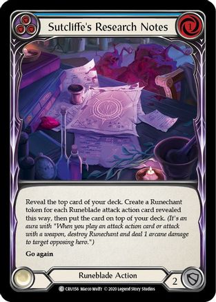 Sutcliffe's Research Notes (Blue) (CRU156) - Crucible of War Unlimited Edition Rainbow Foil