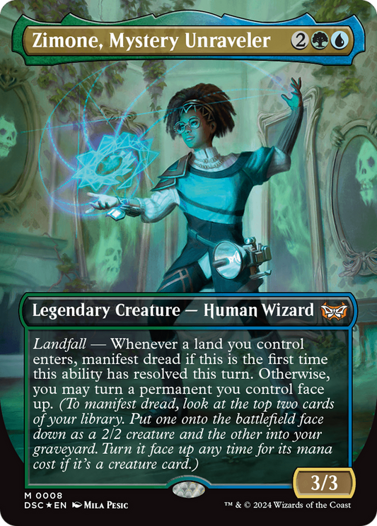 Zimone, Mystery Unraveler (Borderless) (DSC-008) - Duskmourn: House of Horror Commander (Borderless)