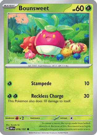 Bounsweet 016/197 - Reverse Holofoil SV03 Obsidian Flames - Common
