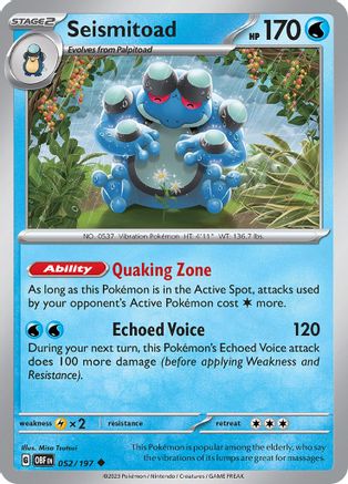 Seismitoad 052/197 SV03 Obsidian Flames - Uncommon