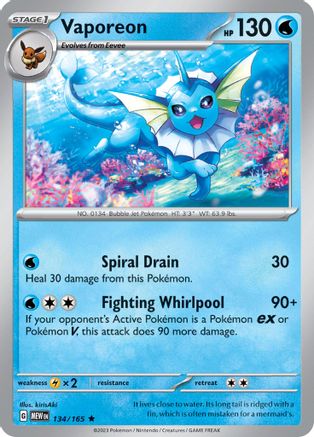 Vaporeon 134/165 - Reverse Holofoil SV Scarlet & Violet 151 - Rare