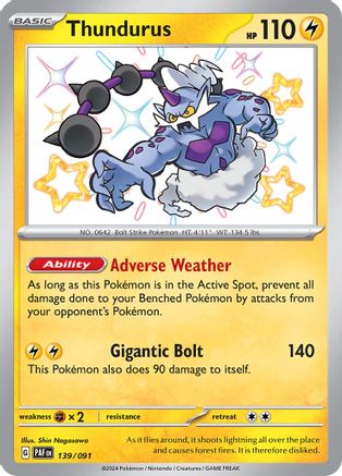 Thundurus 139/091 - Holofoil SV Paldean Fates - Shiny Rare