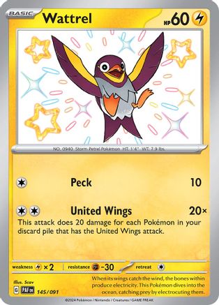 Wattrel 145/091 - Holofoil SV Paldean Fates - Shiny Rare