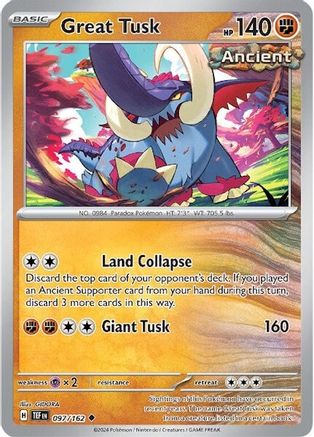 Great Tusk 097/162 - Reverse Holofoil SV05 Temporal Forces - Uncommon