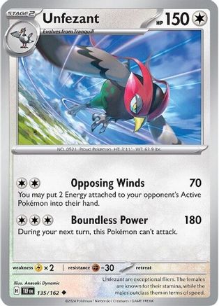 Unfezant 135/162 - Reverse Holofoil SV05 Temporal Forces - Uncommon