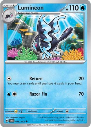 Lumineon 036/142 - Reverse Holofoil SV07 Stellar Crown - Uncommon