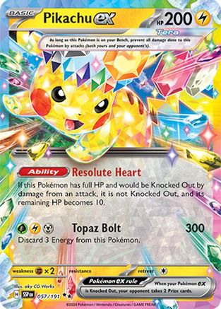 Pikachu ex 057/191 - Holofoil SV08 Surging Sparks - Double Rare