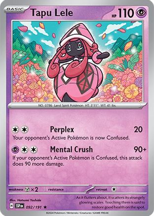 Tapu Lele 092/191 - Reverse Holofoil SV08 Surging Sparks - Rare