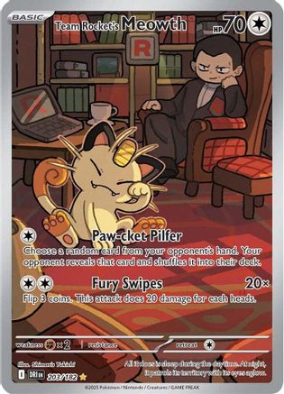 Team Rocket's Meowth 203/182 - Holofoil SV10 Destined Rivals - Illustration Rare