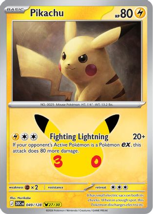 Pikachu 049/128/128 - Holofoil ME 30th Celebration - Pikachu Rare