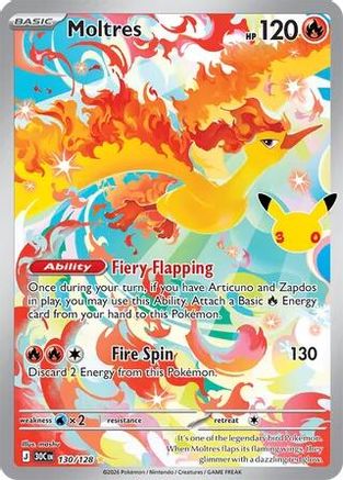 Moltres 130/128/128 - Holofoil ME 30th Celebration - Illustration Rare