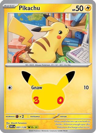 Pikachu 031/128/128 - Holofoil ME 30th Celebration - Pikachu Rare