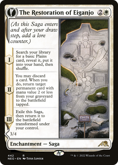 The Restoration of Eiganjo // Architect of Restoration (NEO-442) - Kamigawa: Neon Dynasty: (Extended Art, fandfc, enchantment) Foil