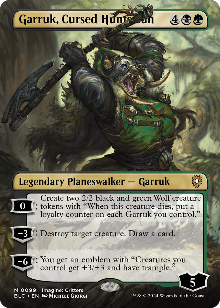 Garruk, Cursed Huntsman (BLC-099) - Bloomburrow Commander (Borderless)