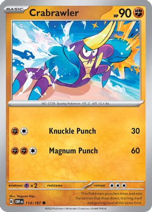 Crabrawler 114/197  - Reverse Holofoil SV03 Obsidian Flames - Common