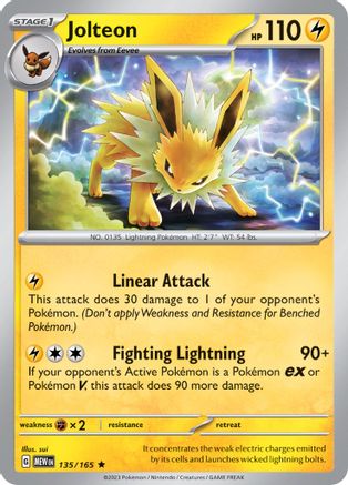 Jolteon 135/165  - Reverse Holofoil SV Scarlet & Violet 151 - Rare