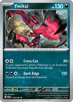 Yveltal 118/182  - Reverse Holofoil SV04 Paradox Rift - Rare