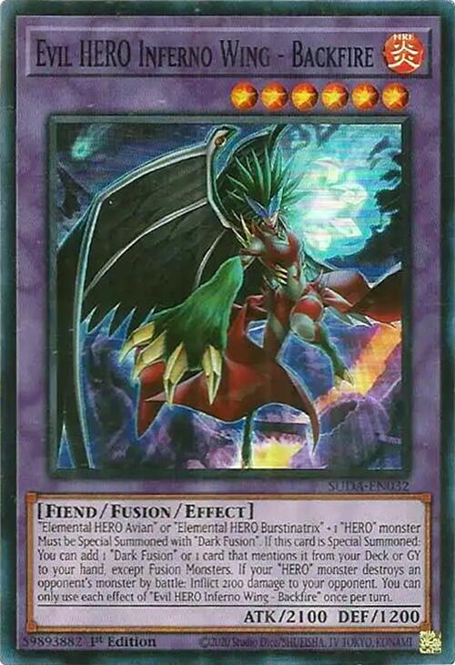 Evil HERO Inferno Wing - Backfire / Super Rare / SUDA / 1st Edition