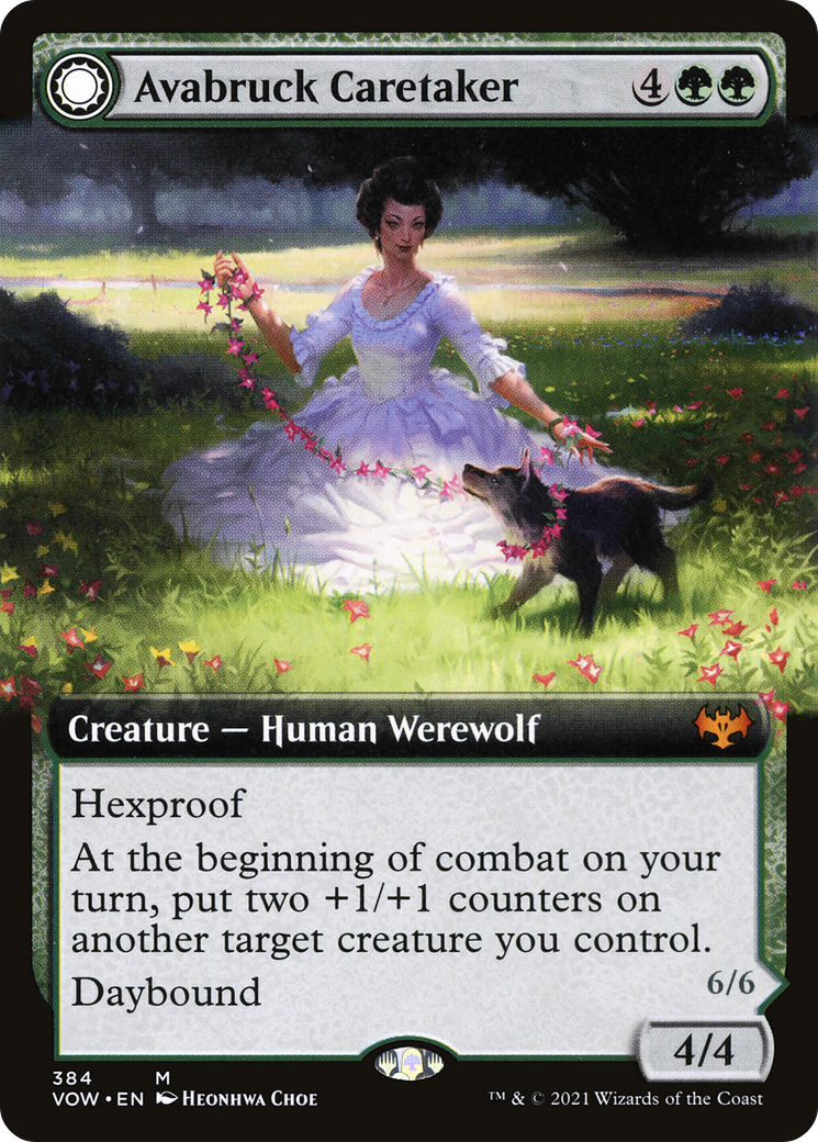Avabruck Caretaker // Hollowhenge Huntmaster (VOW-384) - Innistrad: Crimson Vow: (Extended Art, Double Faced Transform)