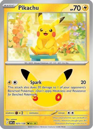Pikachu 025/128/128  - Holofoil ME 30th Celebration - Pikachu Rare