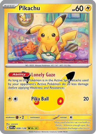Pikachu 028/128/128  - Holofoil ME 30th Celebration - Pikachu Rare