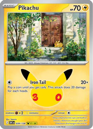 Pikachu 039/128/128  - Holofoil ME 30th Celebration - Pikachu Rare