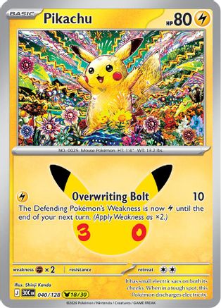 Pikachu 040/128/128  - Holofoil ME 30th Celebration - Pikachu Rare