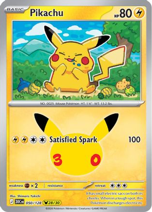 Pikachu 050/128/128  - Holofoil ME 30th Celebration - Pikachu Rare