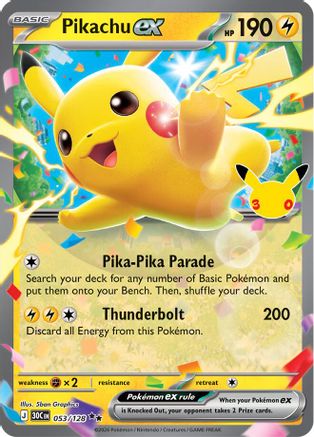 Pikachu ex 053/128/128  - Holofoil ME 30th Celebration - Double Rare