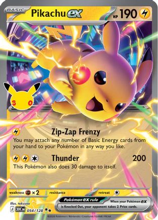 Pikachu ex 054/128/128  - Holofoil ME 30th Celebration - Double Rare