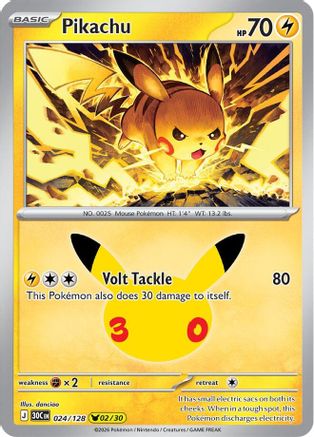 Pikachu 024/128/128  - Holofoil ME 30th Celebration - Pikachu Rare