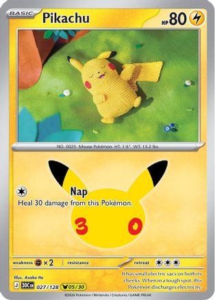Pikachu 027/128/128  - Holofoil ME 30th Celebration - Pikachu Rare