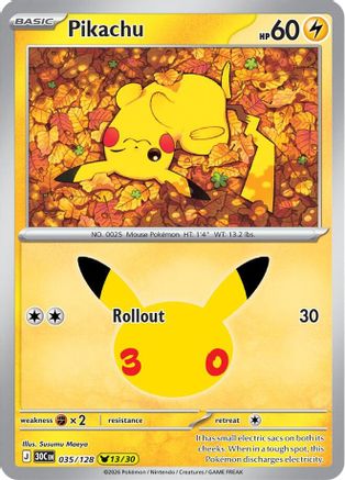 Pikachu 035/128/128  - Holofoil ME 30th Celebration - Pikachu Rare