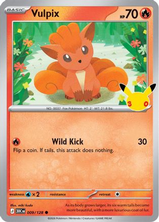 Vulpix 009/128/128  - Holofoil ME 30th Celebration - Common