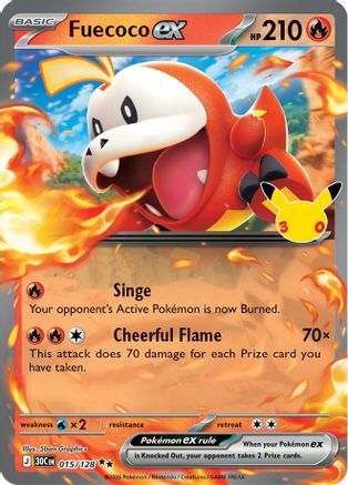 Fuecoco ex 015/128/128  - Holofoil ME 30th Celebration - Double Rare