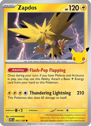 Zapdos 055/128/128  - Holofoil ME 30th Celebration - Common