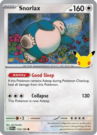 Snorlax 119/128/128  - Holofoil ME 30th Celebration - Common