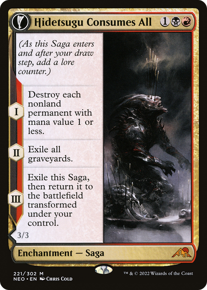 Hidetsugu Consumes All // Vessel of the All-Consuming (NEO-221) - Kamigawa: Neon Dynasty: (fandfc, enchantment) Foil