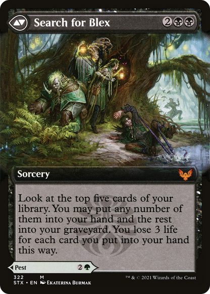 Blex, Vexing Pest // Search for Blex (STX-322) - Strixhaven: School of Mages: (Extended Art)