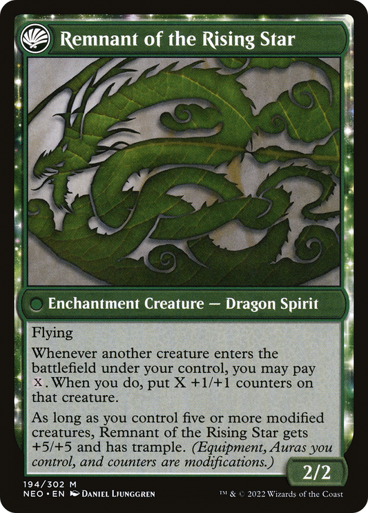 Jugan Defends the Temple // Remnant of the Rising Star (NEO-194) - Kamigawa: Neon Dynasty: (fandfc, enchantment)