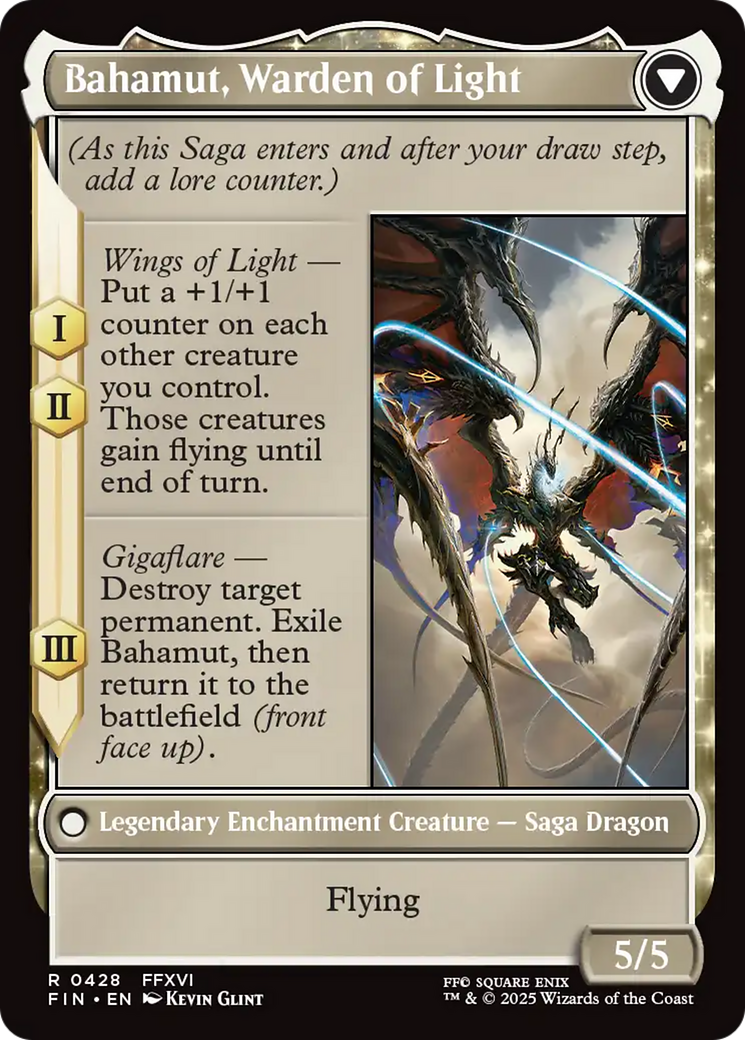 Dion, Bahamut's Dominant // Bahamut, Warden of Light (FIN-428) - FINAL FANTASY: (enchantment, Extended Art)