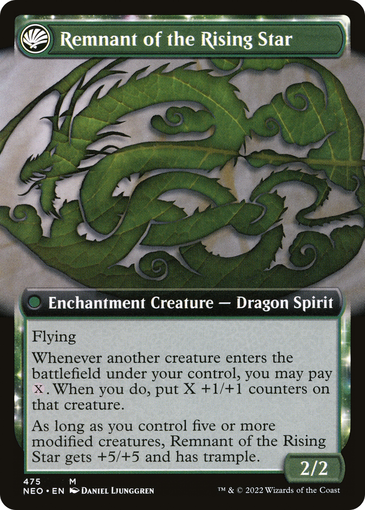 Jugan Defends the Temple // Remnant of the Rising Star (NEO-475) - Kamigawa: Neon Dynasty: (Extended Art, fandfc, enchantment) Foil